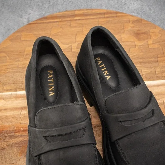 Patina Women's Black Loafer, Chunky, Heel, Suede/Leather. Size 8.5 - Picture 6 of 8